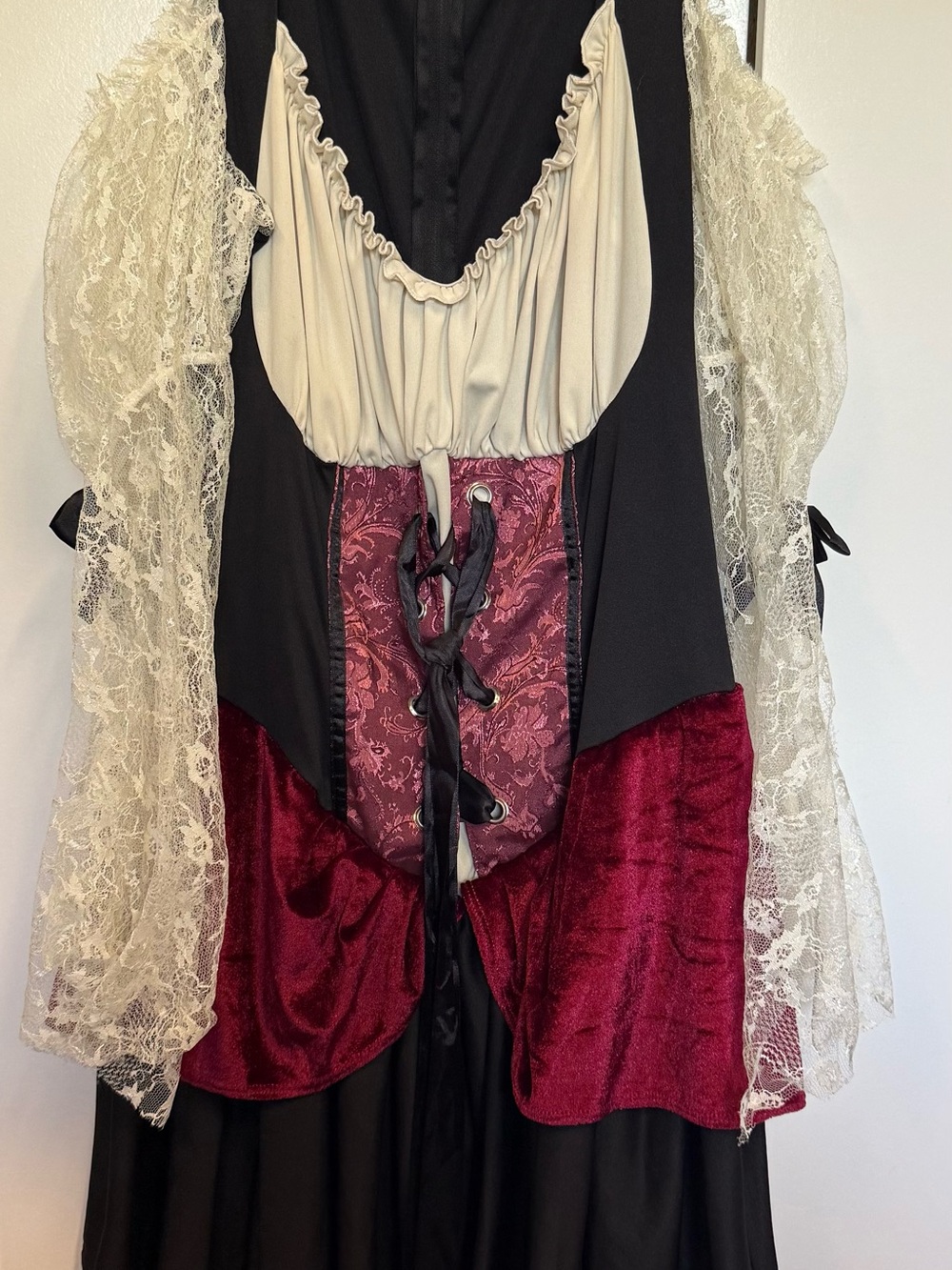 Victorian-Inspired Lace Sleeve Corset Dress - pirate. Cold shoulder, sexy